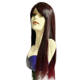 22'' Long Black & Burgundy Double Tone Straight Wig with Full Fringe
